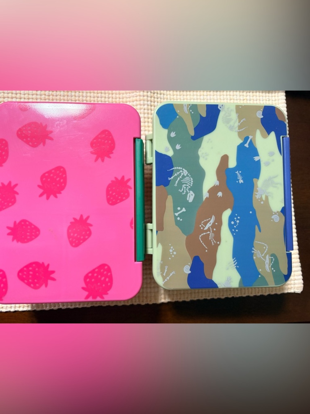Pink Strawberry & Camouflage Dino Cat & Jack Lunch Boxes